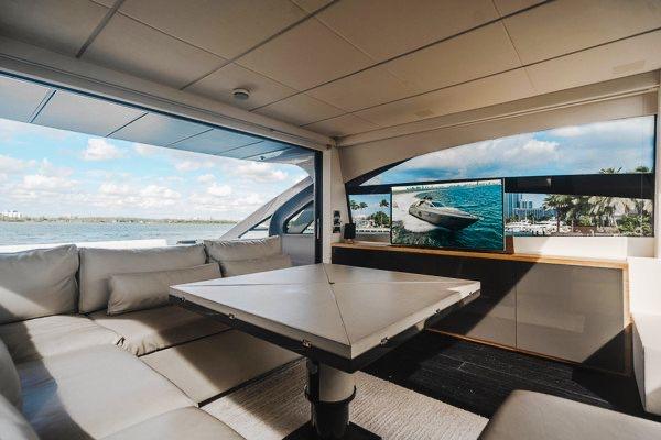 Slide: The Image of Luxurious interior of 2015 Pershing 70 yacht with scenic ocean view. - 38