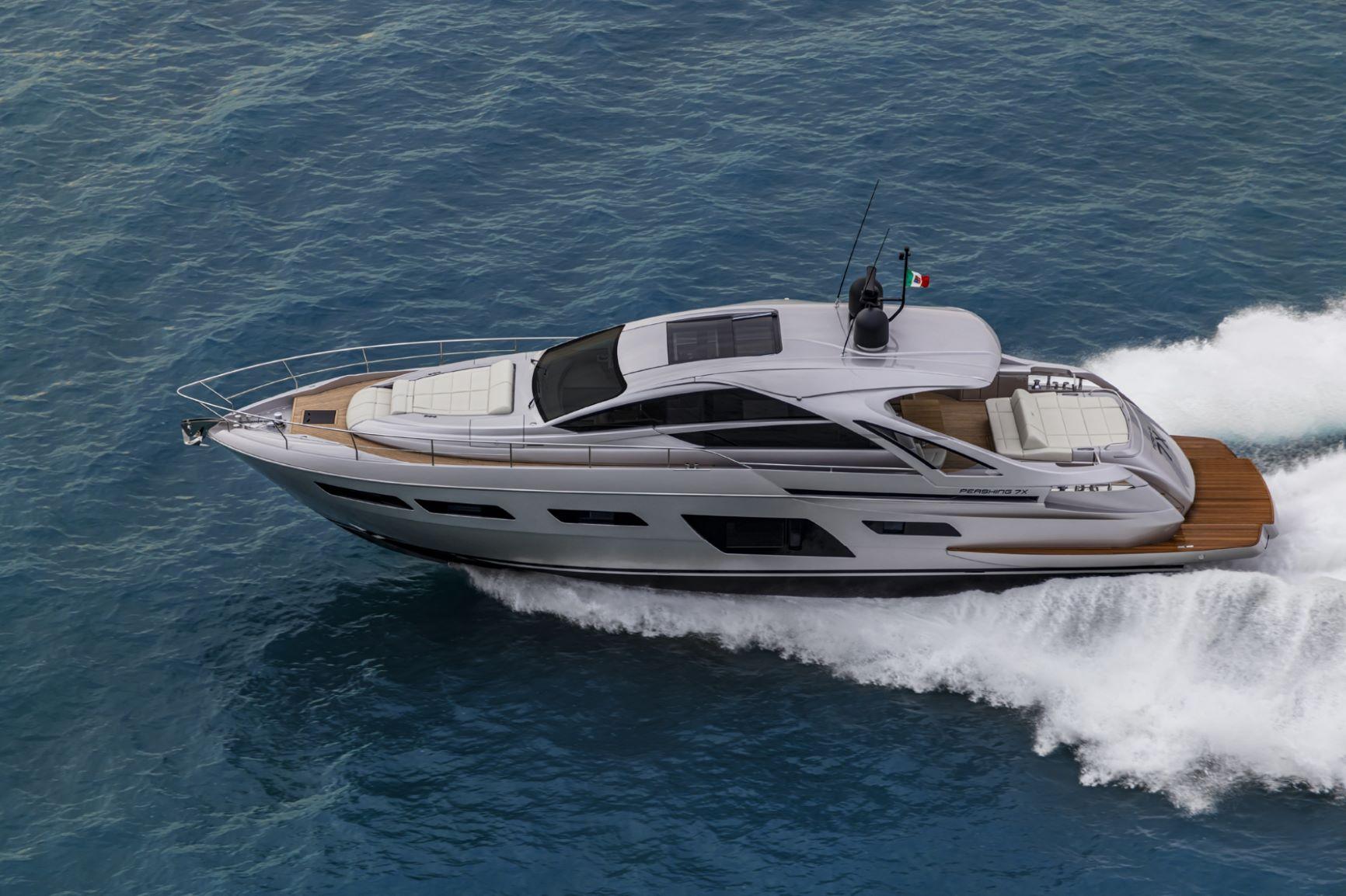 Slide: The Image of 2025 Pershing 7X yacht cruising on open water, showcasing sleek design and luxury. - 11
