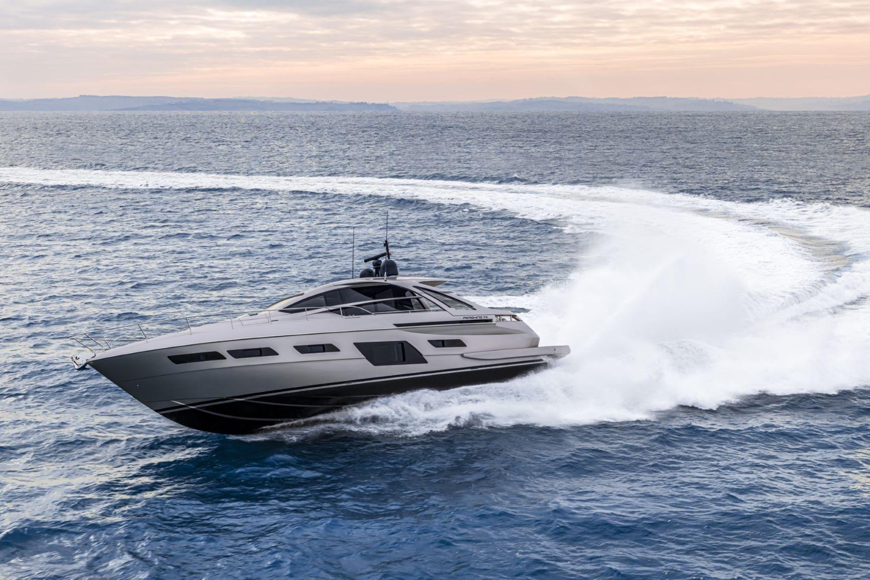 Slide: The Image of 2025 Pershing 7X yacht cruising swiftly on open sea. - 14