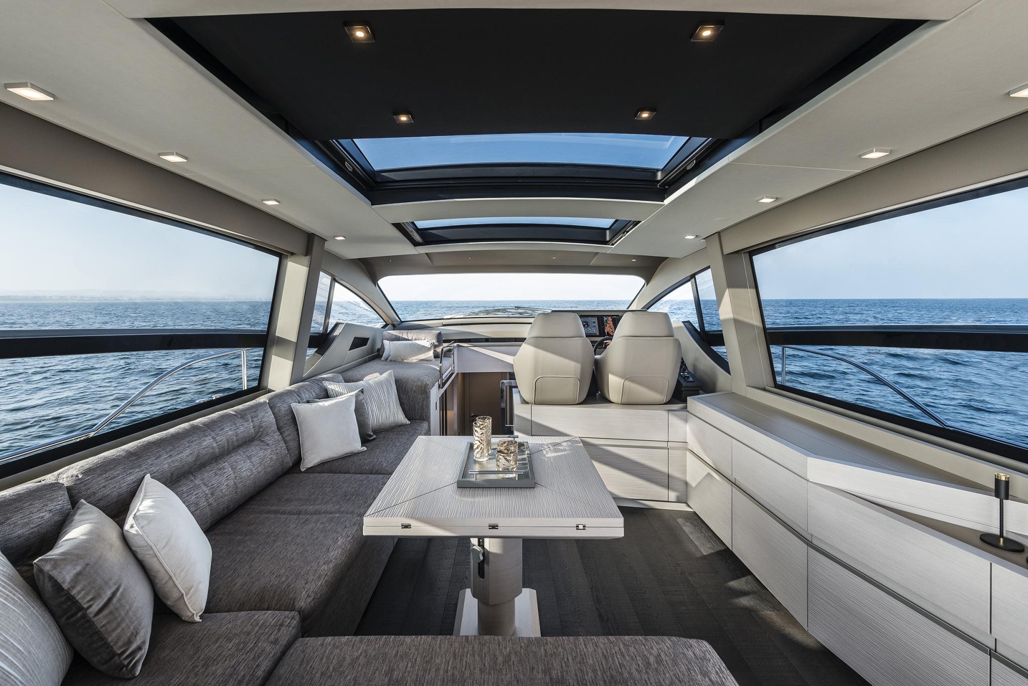 Slide: The Image of Luxurious interior of 2025 Pershing 7X yacht with ocean view and modern seating. - 15
