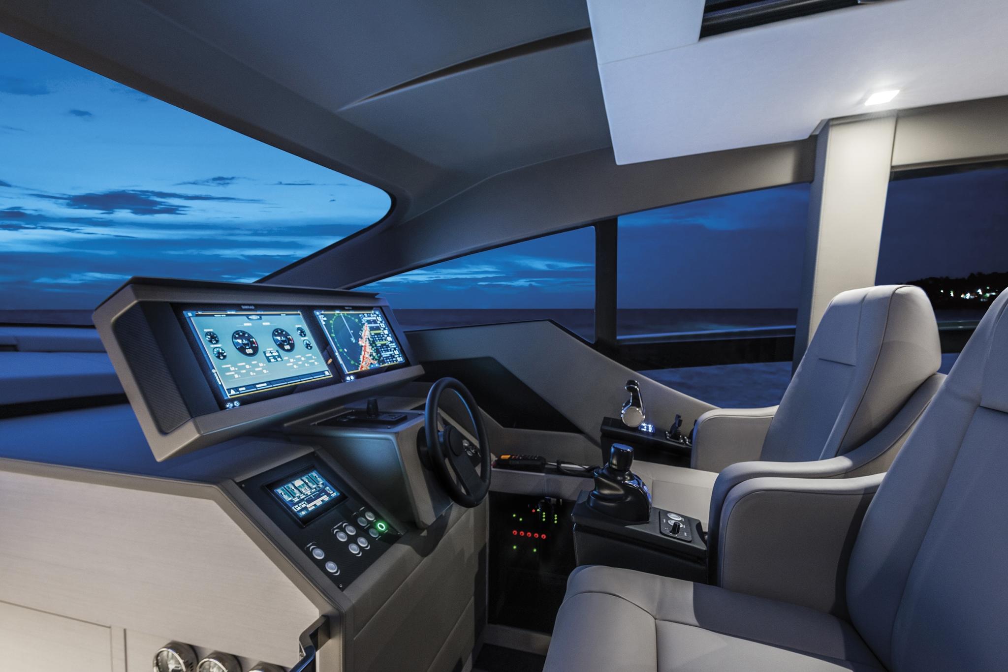 Slide: The Image of Interior of 2025 Pershing 7X yacht cockpit with advanced navigation systems. - 18