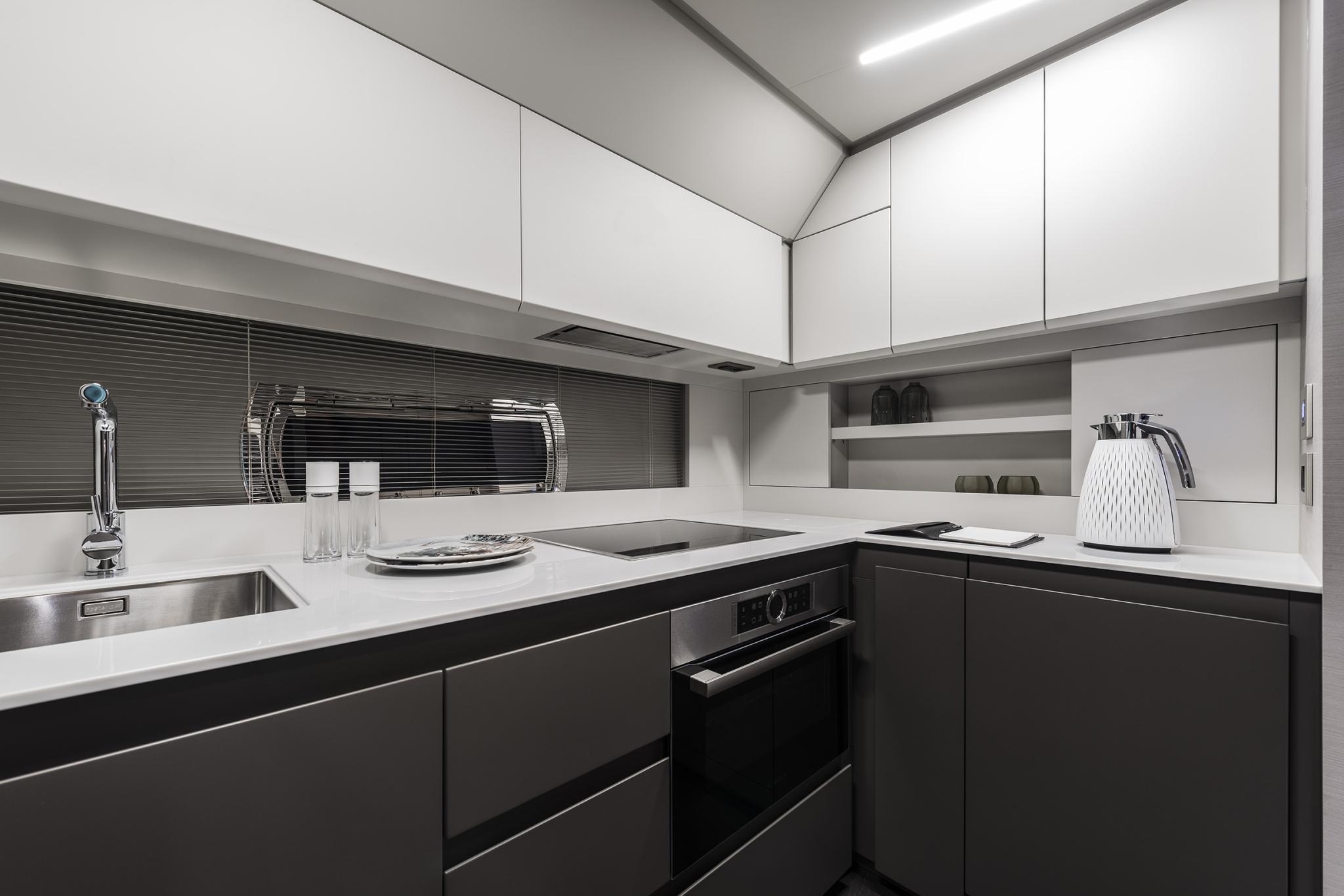 Slide: The Image of Modern kitchen in 2025 Pershing 7X yacht with sleek cabinetry and appliances. - 19