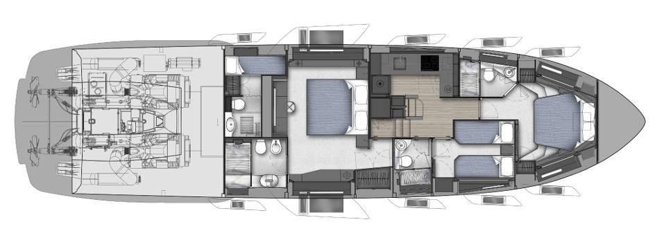 Slide: The Image of Floor plan of a 2025 Pershing 7X luxury yacht, showcasing interior layout and design. - 28