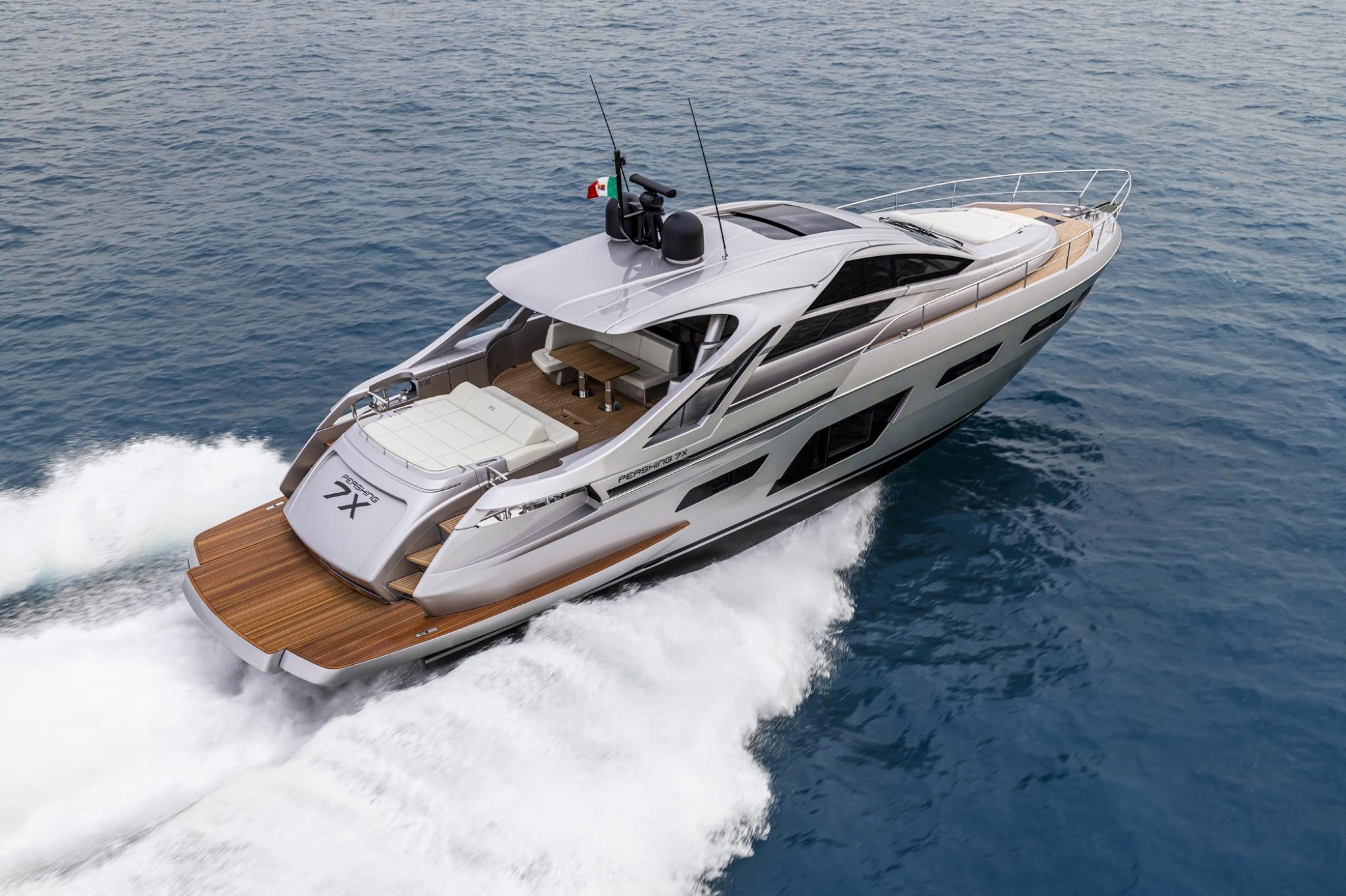 Slide: The Image of 2025 Pershing 7X yacht cruising on open water, showcasing sleek design and luxury. - 6