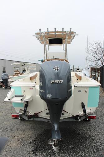 Slide: The Image of 2022 Pioneer 220 Bay Sport boat with Yamaha 250 engine, rear view. - 10