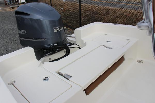 Slide: The Image of 2022 Pioneer 220 Bay Sport boat with Yamaha 250 engine, rear deck view. - 12