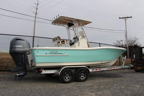 Slide: The Image of 2022 Pioneer 220 Bay Sport boat on trailer with Yamaha outboard motor. - 3