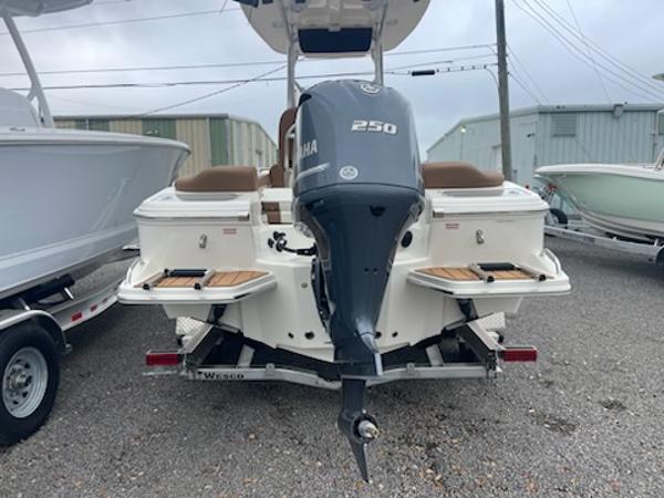 Slide: The Image of 2024 Pioneer 222 Islander boat with Yamaha 250 engine, rear view. - 2
