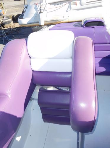 Slide: The Image of Purple and white seating on 1997 Powerplay Powerboats 28 Sport Deck. - 17