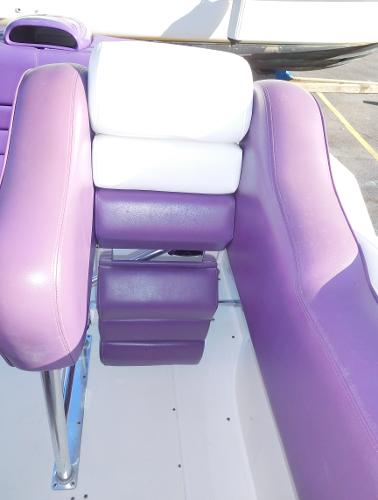 Slide: The Image of Purple and white seating on 1997 Powerplay Powerboats 28 Sport Deck. - 19