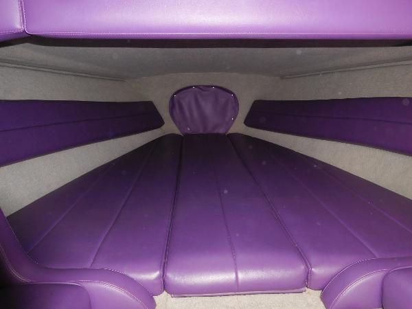 Slide: The Image of Purple interior cabin of 1997 Powerplay Powerboats 28 Sport Deck. - 22