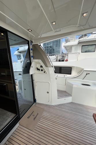 Slide: The Image of Prestige 63 yacht interior, 2017 model, featuring sleek design and modern amenities. - 5