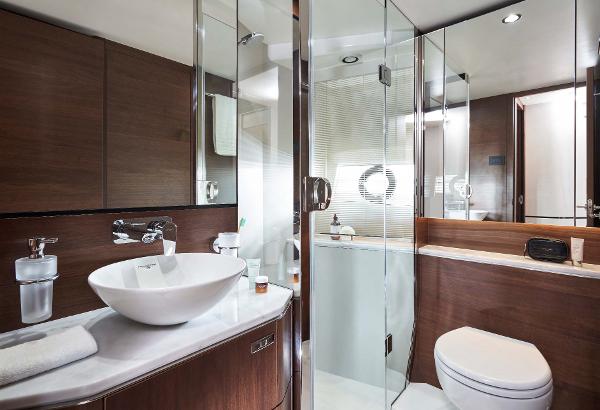 Slide: The Image of Luxurious bathroom in 2025 Princess S65 yacht with modern fixtures and elegant design. - 18