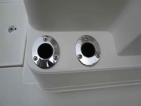 Slide: The Image of 2024 Ranger 2360 Bay boat rod holders and deck detail. - 14