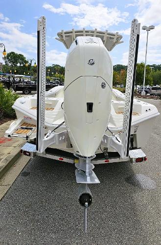 Slide: The Image of 2024 Ranger 2600 Bay boat rear view with outboard motor. - 5