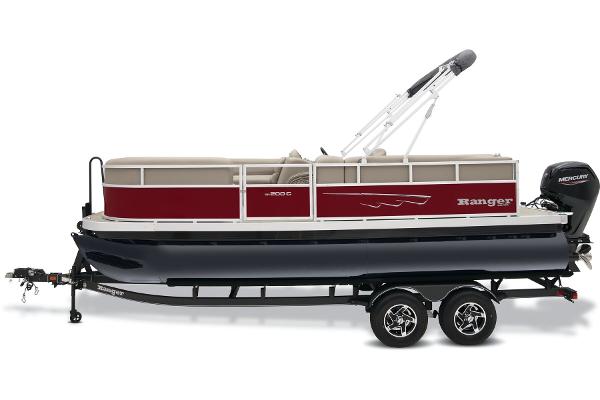 Slide: The Image of 2024 Ranger Reata 200C pontoon boat on a trailer. - 12