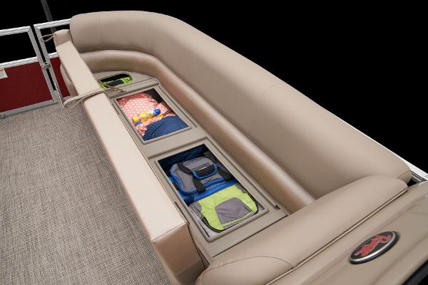 Slide: The Image of 2024 Ranger Reata 200C boat with under-seat storage compartments. - 27