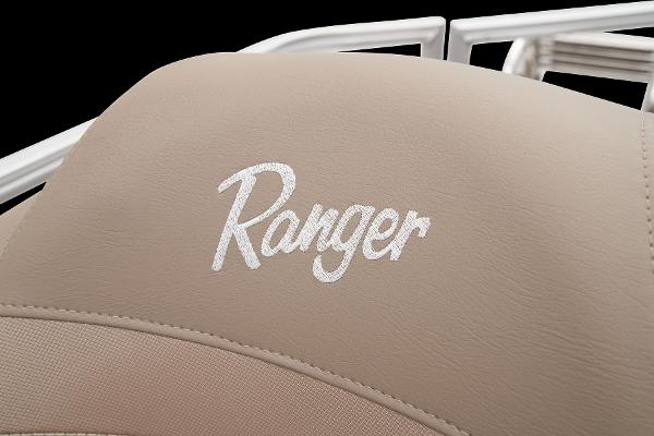 Slide: The Image of 2024 Ranger Reata 200C beige leather seat with embroidered logo. - 41