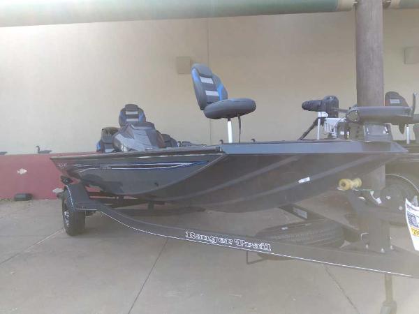 Slide: The Image of 2023 Ranger RT178C fishing boat on trailer, side view. - 1