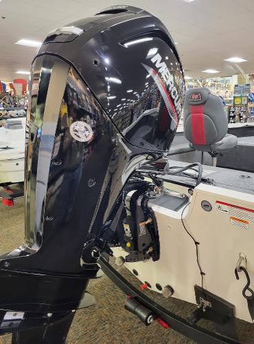 Slide: The Image of 2023 Ranger VS1682SC Angler boat with Mercury outboard motor displayed indoors. - 5