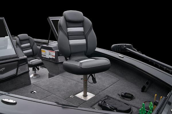Slide: The Image of 2024 Ranger VX1888 WT boat interior with cushioned seats and storage compartments. - 27