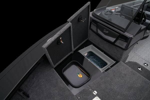 Slide: The Image of 2024 Ranger VX1888 WT boat interior with storage compartments and livewell. - 38