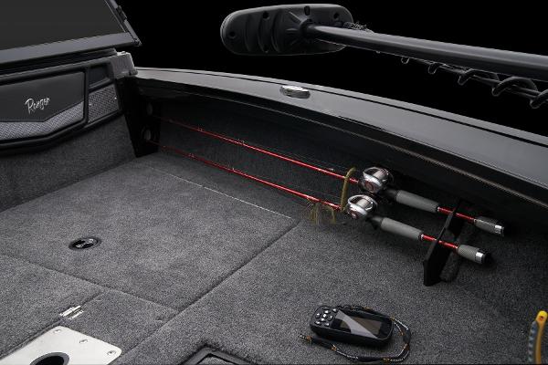 Slide: The Image of 2024 Ranger VX1888 WT boat interior with fishing rods and equipment. - 42
