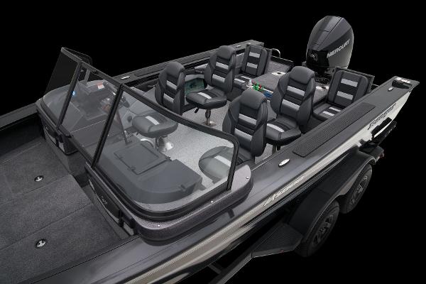 Slide: The Image of 2024 Ranger VX1888 WT boat interior with multiple seats and Mercury outboard motor. - 49