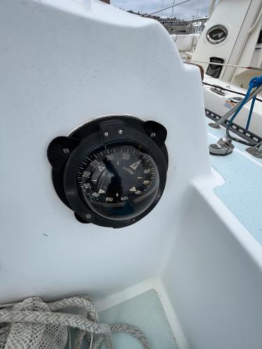 Slide: The Image of Close-up of a 1979 Ranger Yachts 30 compass in the cockpit. - 14
