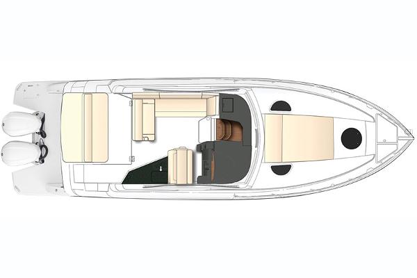Slide: The Image of Manufacturer Provided Image: Top view layout of a 2018 Regal 33 XO boat with twin engines. - 32