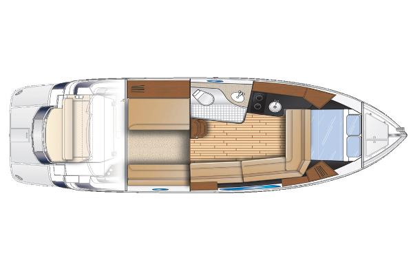 Slide: The Image of Manufacturer Provided Image: 2016 Regal 35 Sport Coupe boat interior layout with seating, kitchen, and sleeping areas. - 16