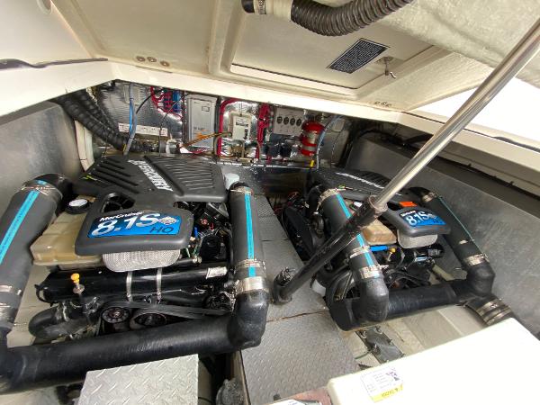 Slide: The Image of 2004 Regal 3860 Commodore engine room with twin MerCruiser 8.1S HO engines. - 5