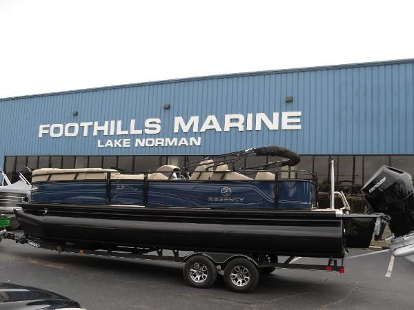Slide: The Image of 2024 Regency 250 DL3 pontoon boat at Foothills Marine, Lake Norman. - 1