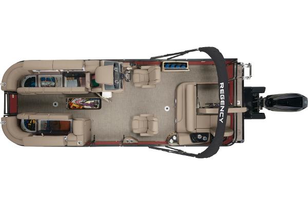 Slide: The Image of 2024 Regency 250 DL3 pontoon boat interior layout, top view. - 15
