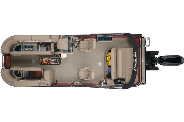 Slide: The Image of 2024 Regency 250 DL3 pontoon boat interior layout, top view. - 16