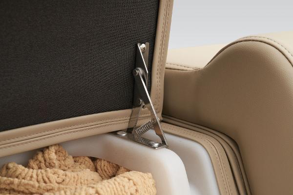 Slide: The Image of 2024 Regency 250 DL3 storage compartment with beige upholstery. - 27