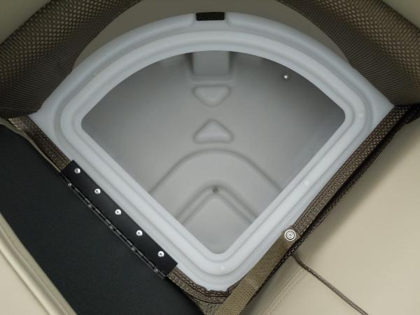 Slide: The Image of 2024 Regency 250 DL3 boat storage compartment with beige interior. - 37