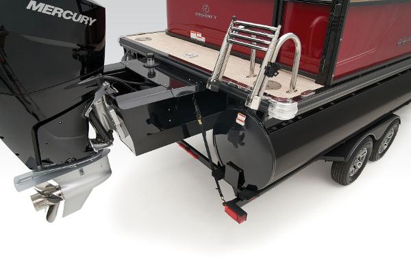 Slide: The Image of 2024 Regency 250 DL3 pontoon boat with Mercury outboard motor and trailer. - 48
