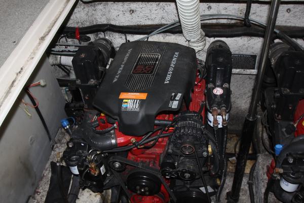 Slide: The Image of 2005 Rinker 312 Fiesta Vee engine compartment with Volvo Penta engine. - 34