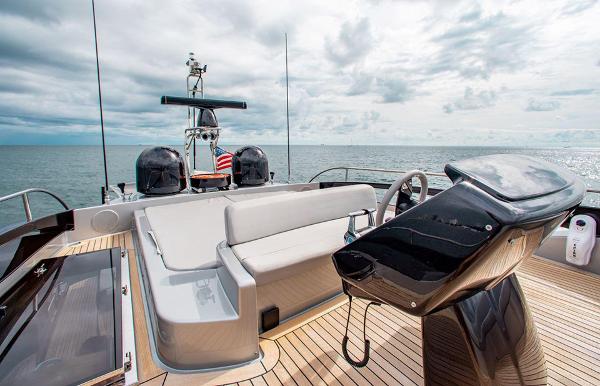 Slide: The Image of 2017 Riva 88 Domino Super yacht deck with helm and seating area. - 18