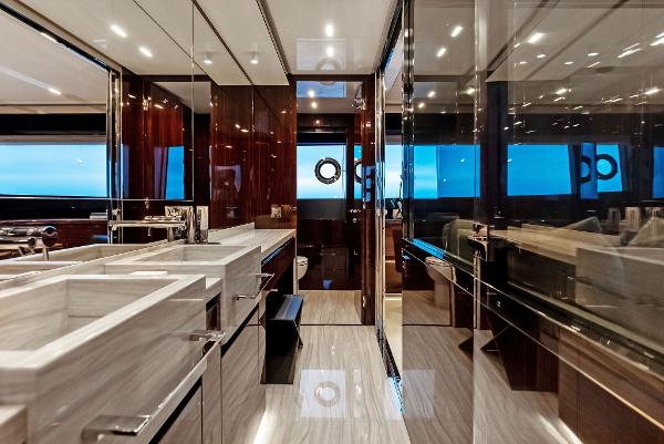 Slide: The Image of Luxurious bathroom interior of 2021 Riva 88' FOLGORE yacht with modern fixtures and ocean view. - 40