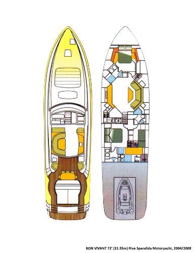 Slide: The Image of Floor plan of a 2004 Riva Splendida motor yacht, showcasing interior and deck layout. - 17