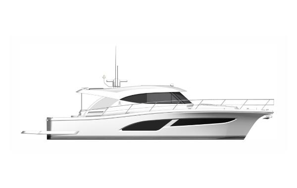 Slide: The Image of 2026 Riviera 465 SUV luxury yacht, sleek design, side profile view. - 0