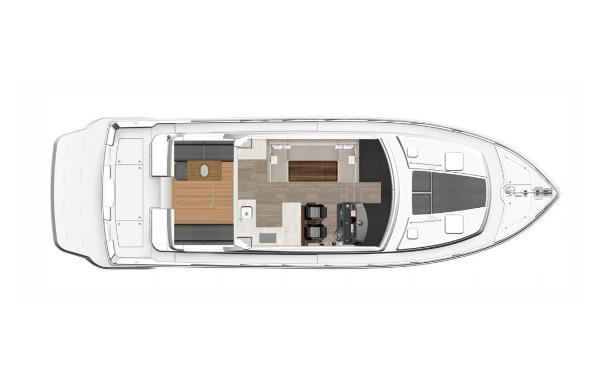Slide: The Image of Top view layout of 2026 Riviera 465 SUV yacht, showcasing interior design and deck arrangement. - 2