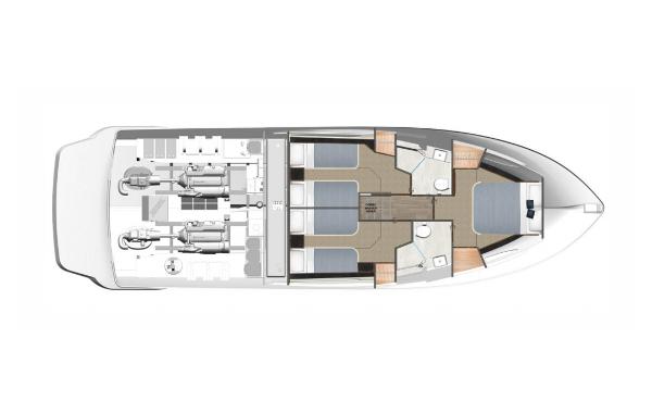 Slide: The Image of 2026 Riviera 465 SUV yacht floor plan, showcasing engine room and cabin layout. - 4