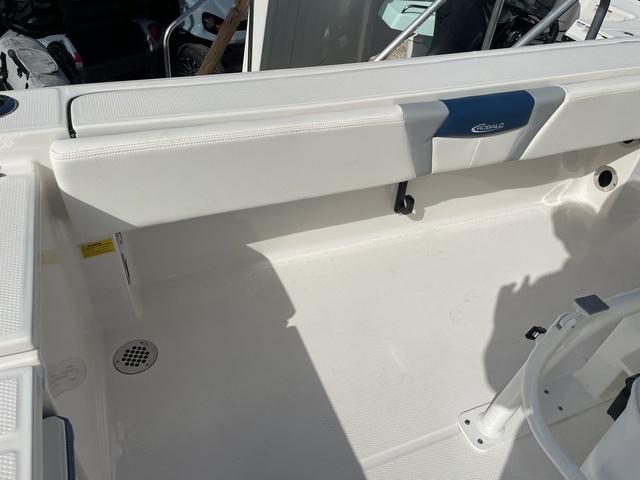 Slide: The Image of 2023 Robalo 266 Cayman boat interior, white seating and deck. - 12