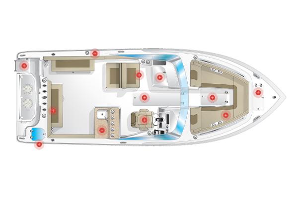 Slide: The Image of Top view layout of 2019 Sailfish 275 DC boat, featuring seating and helm areas. - 42