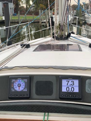 Slide: The Image of Cockpit of 2013 Salona 38 sailboat with navigation instruments. - 14