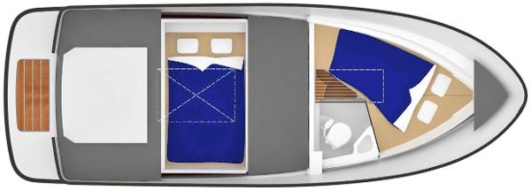 Slide: The Image of Top view layout of 2021 Sargo 25 boat interior with sleeping quarters. - 42