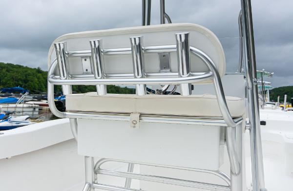 Slide: The Image of 2023 Savannah SS21 boat with rod holders and cushioned seating. - 4